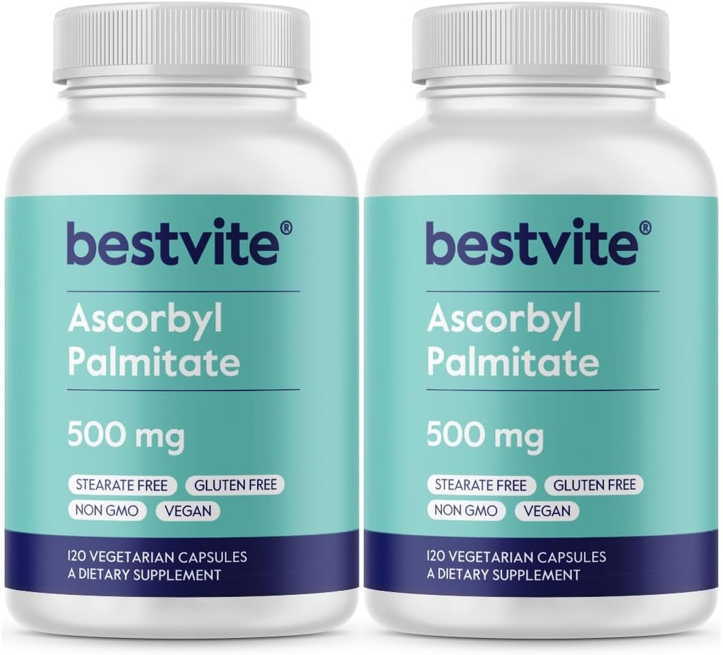 BESTVITE Ascorbylpalmitat 500mg (240 Vegetariske kapsler) (2- Pack) - Ingen Stearates - Ingen Fillers - Ingen Flow Agents