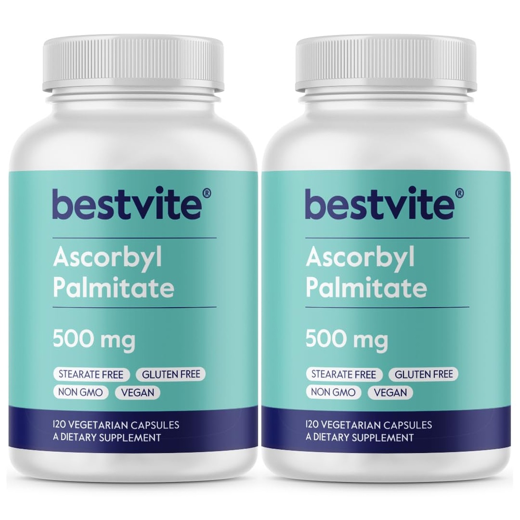 BESTVITE Ascorbylpalmitat 500mg (240 Vegetariske kapsler) (2- Pack) - Ingen Stearates - Ingen Fillers - Ingen Flow Agents