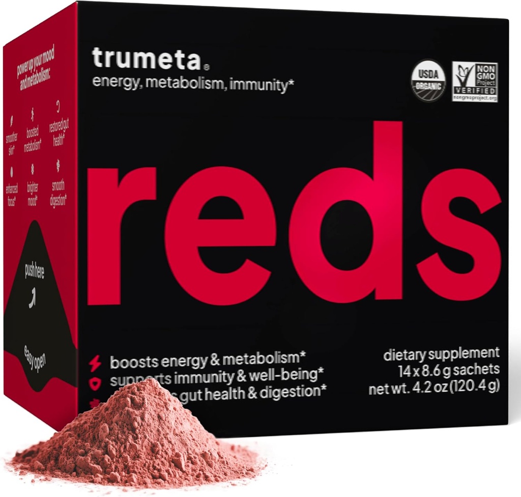 Superfood Reds Powder Packs - for immunforsvar og hukommelse I Reds Superfood Powder Antioxidants Polyphenols Blend with Organic Acai Berry, Goji Berry, Pomegranate - 14 Sachels