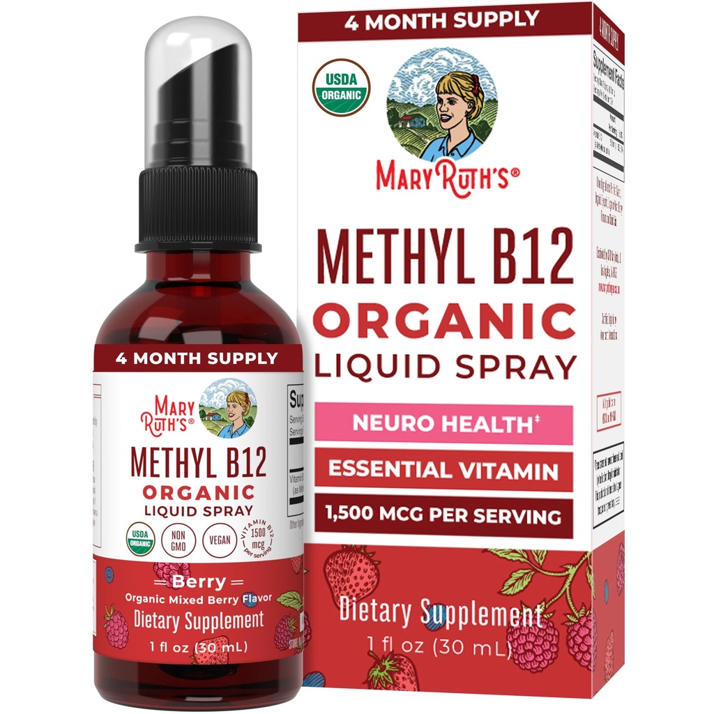 MaryRuth Organics Vitamin B12 Liquid Sprøjte B124; Vegan, Non- GMO, Gluten- Free