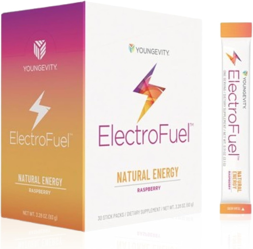 Youngevity Officiel ElectroFuel Natural Energy Drikke Mix - Raspberry Electrolyte Powder - Energi og hydrering - 30 sticks