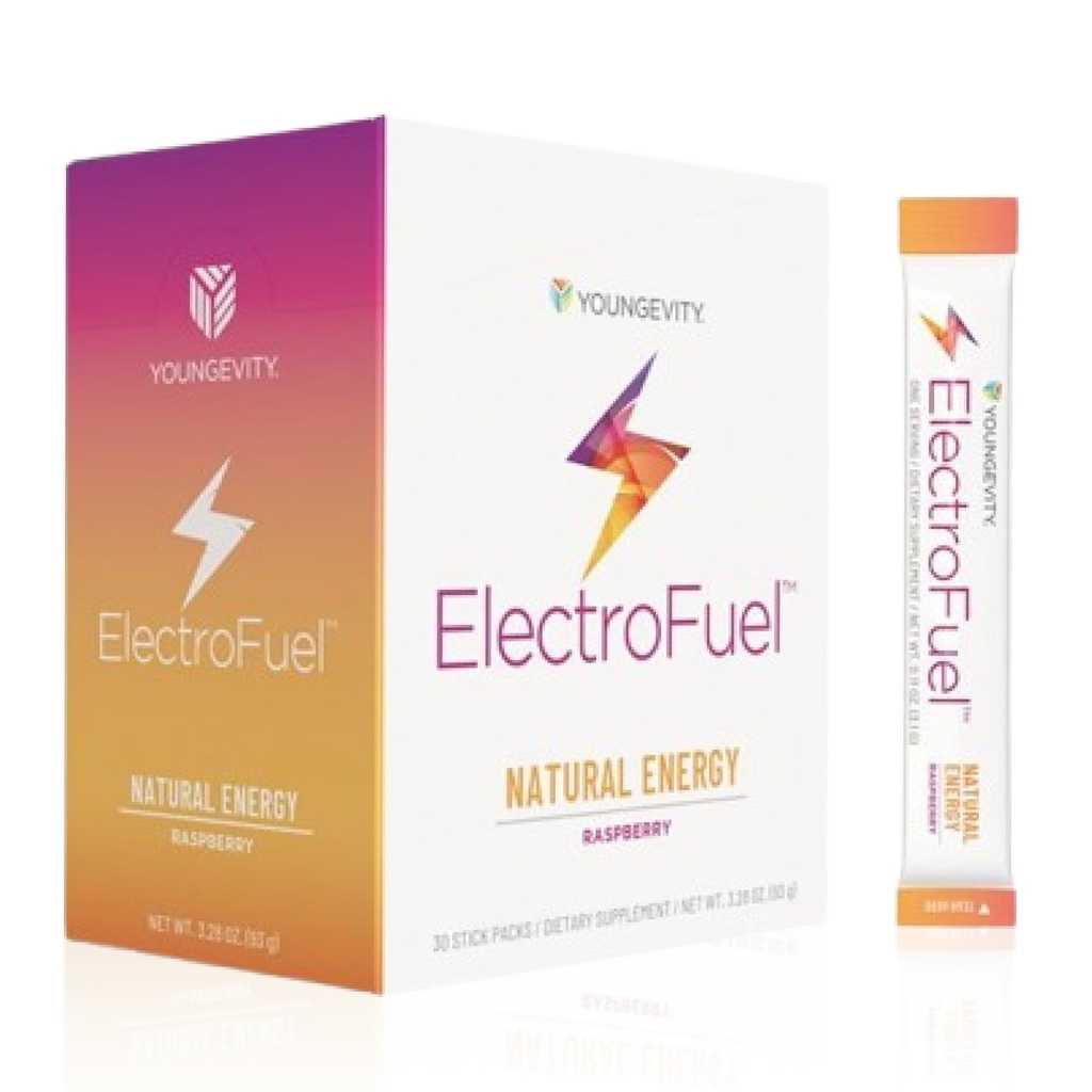 Youngevity Officiel ElectroFuel Natural Energy Drikke Mix - Raspberry Electrolyte Powder - Energi og hydrering - 30 sticks