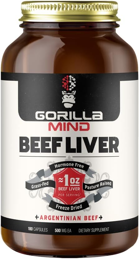 Gorilla Mind Grass- Fed Argentinsk Oksekød Lever - Nature 's Multivitamin / Oksekød Lever supplement i Fryse Tørrede kapsler / Pasture Raised / Hormone Free / 1 Oz