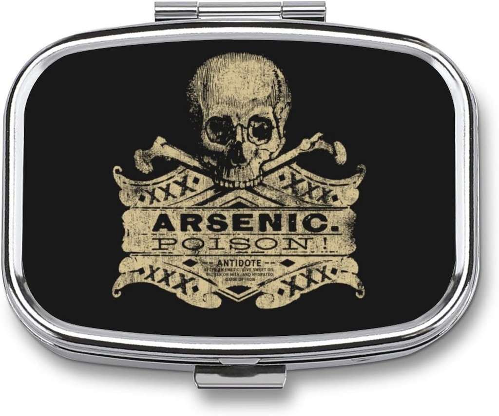 Metal 2 Segment Pill Organizer Travel Friendly Portable Compact Pill Box Cute Pill Case at holde vitaminer / Fish Oil / Kosttilskud / Meds / Tablet til purse / Pocket (Arsenic Poison)