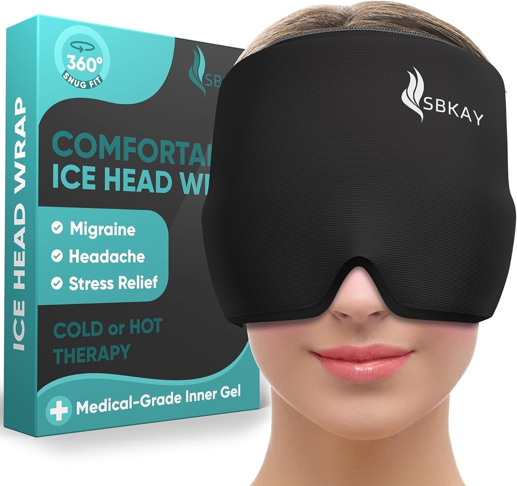 Komfortabel Migræne Hovedpine Relief Cap - Migræne Ice Head Wrap med 360 ° Form Fitting Design - Gel Ice Cap - Naturlig varm eller kold terapi for hovedpine, Spænding, Puffy Eyes, Stress -One Size passer alle