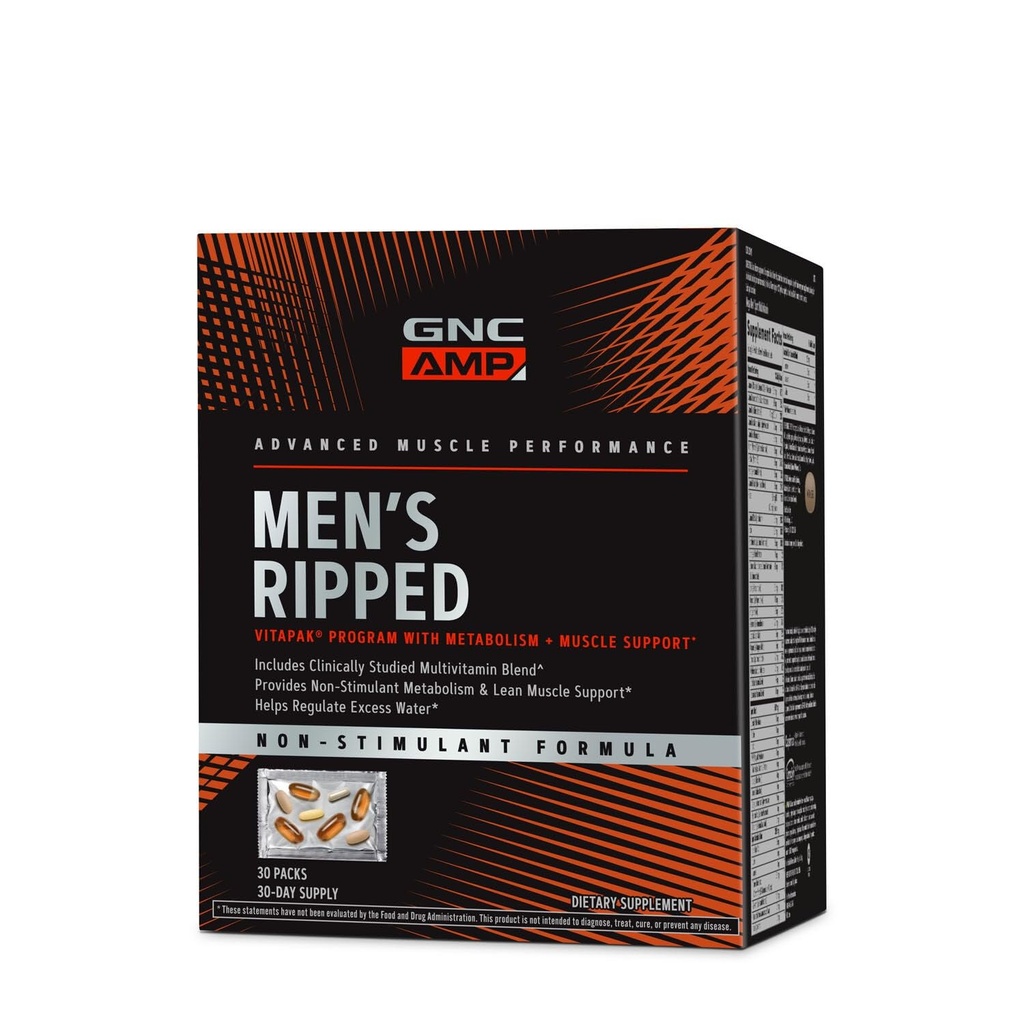 GNC Mænds Ripped Clinically Studied Multivitamin Blend, Lean Muscle Support, Non- Stimulant Formel, 30 Serveringer