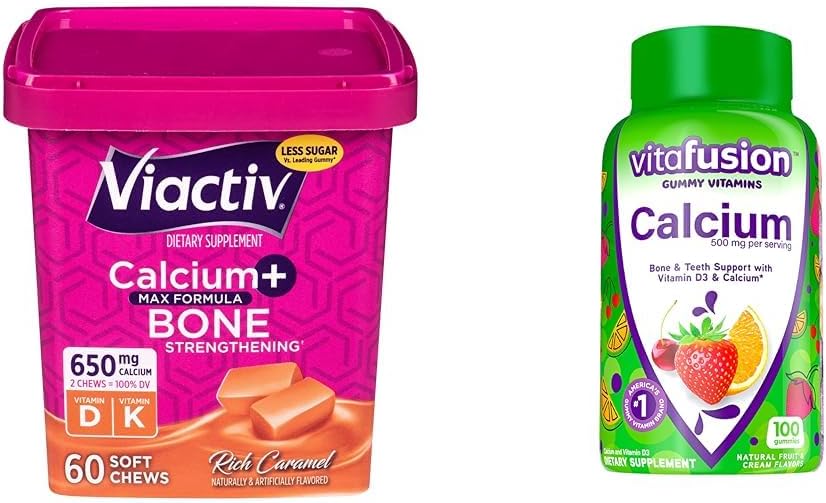 Viactiv Calciumtykkere & vitafusion Calcium Gummies, 60 Chews & 100 Greve - Knogle- og tandkosttilskud
