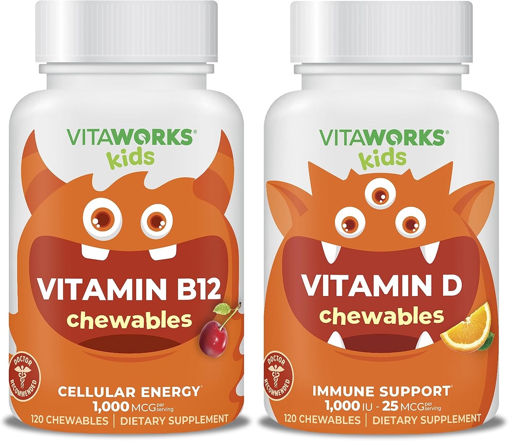 Kids Vitamin B12 Chewables + Vitamin D3 1000 IE Chewables Bundle