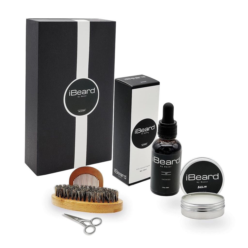 Beard Growth Kit med Beard Oil, Beard Brush, Saks, Beard Balm og Wood Comb Perfect Beard Grooming Kit til mænd