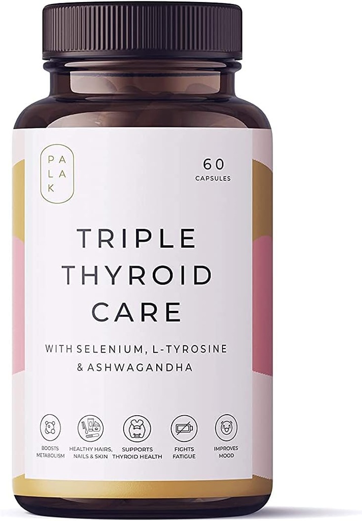 Palak Note Miduty Triple Thyro Care - Selenium, Sea Kelp, L-Tyrosine, Zinc, Ashwagandha, B1 (Pack of 60 Capsules)