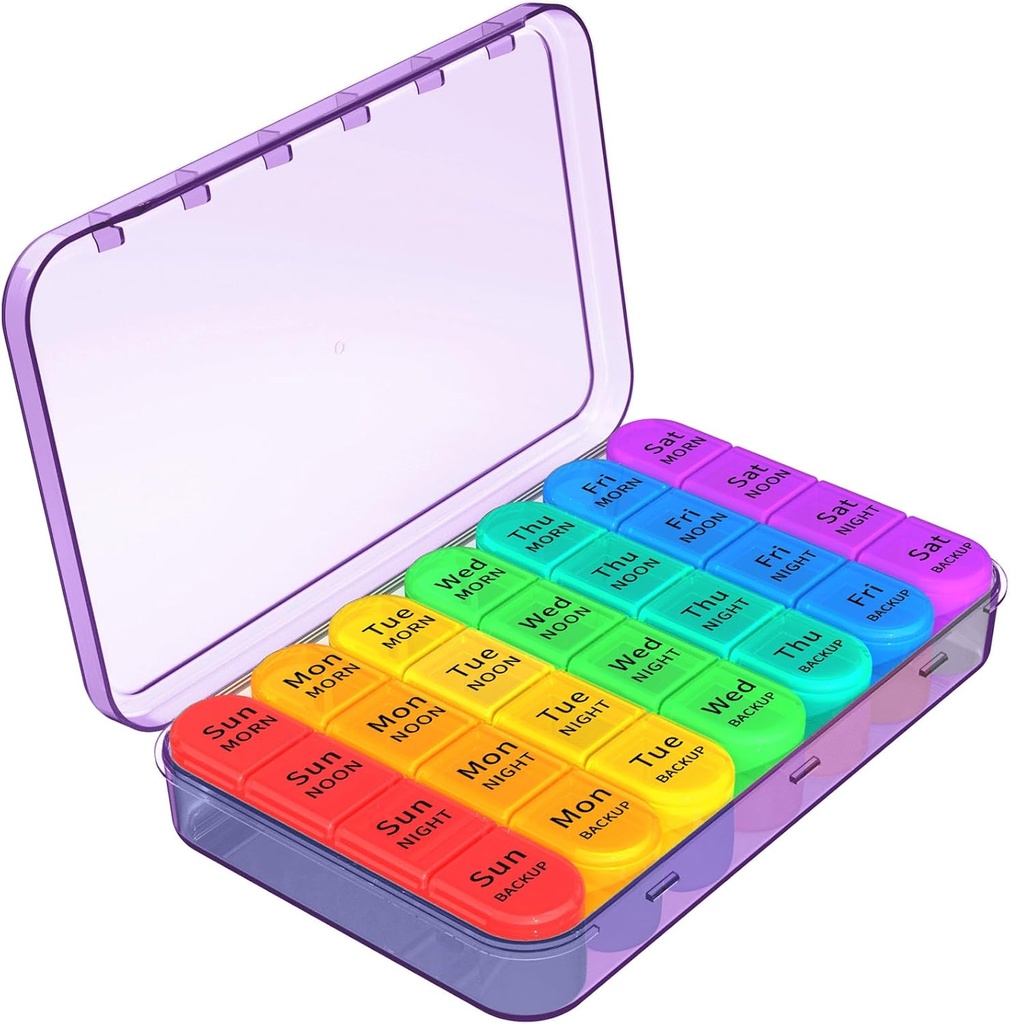 Daviky Ugentlig Pill Organizer 4 gange om dagen, Stor 7 dages Pill Box Portable for Travel, Medicin Organizer Box med flytbare individuelle Pill Containers at holde vitaminer, kosttilskud og medicin