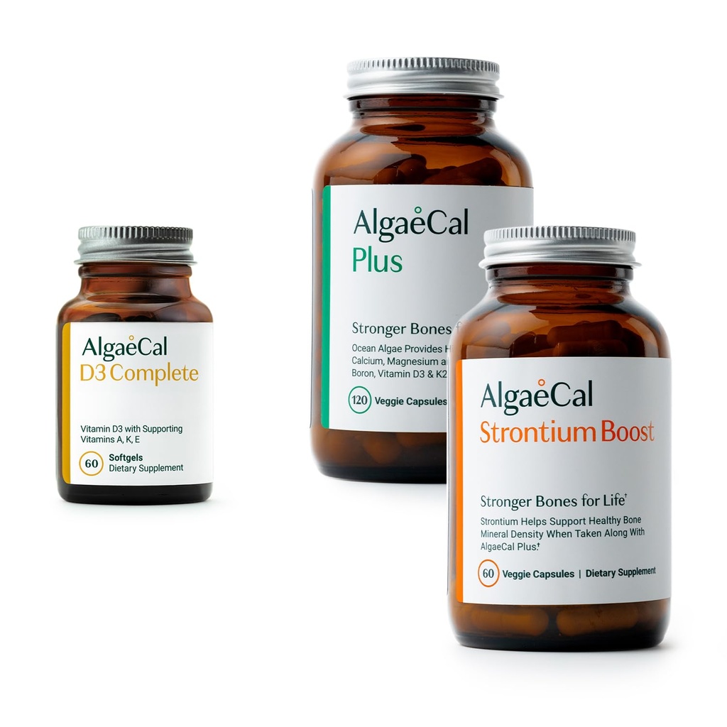 ALGAECAL Bundle - D3 Complete (1000 IE) + K2, E-vitamin, vitamin A & Plant- baseret Calcium Klinisk støttet til at øge knogletæthed