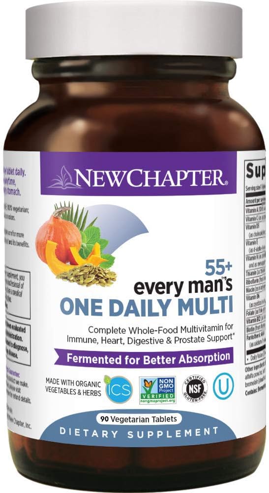 Nyt kapitel Multivitamin til mænd 50 Plus - Hver mands en daglig 55 + med gæret Probiotika + hele fødevarer + Astaxanthin + Økologiske nonGMO ingredienser - 90 ct