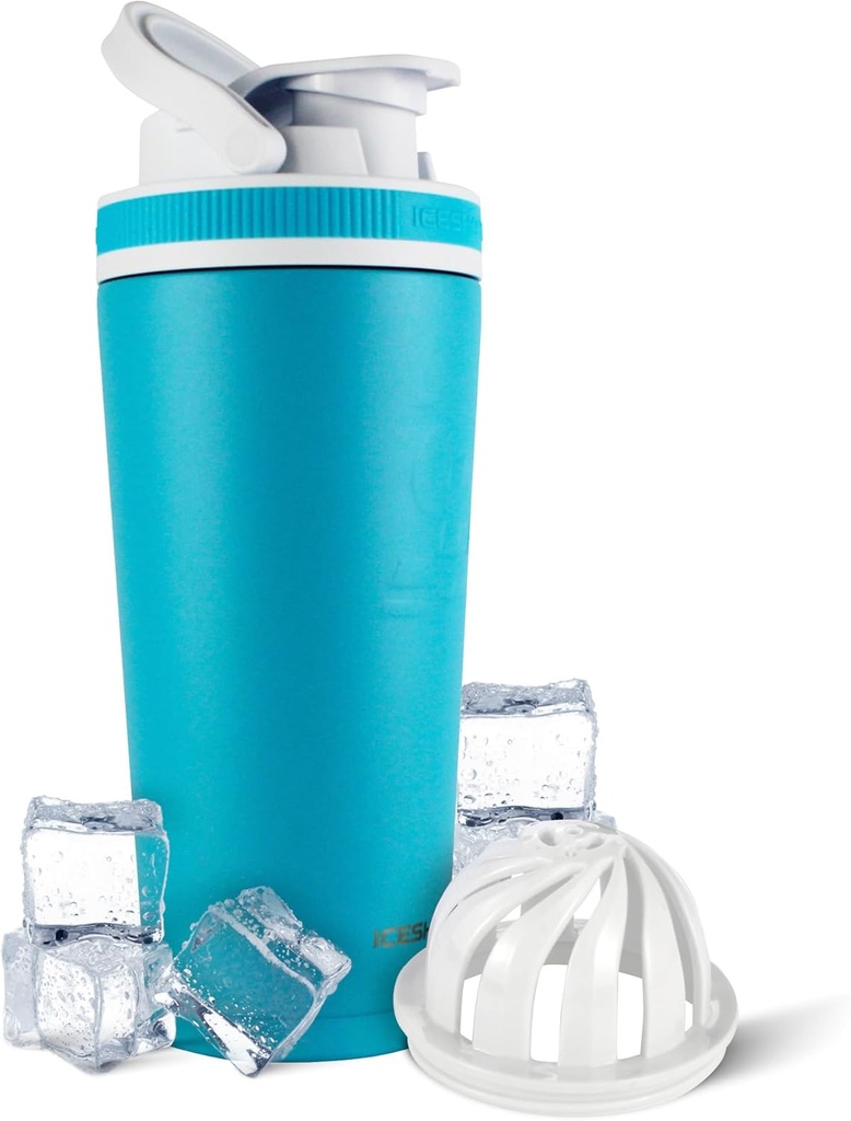 Ice Shaker Isoleret rustfrit stål Shaker Flaske # 124; 26oz, Caribbean # 124; Koldt for 30 + Timer # 124; Isoleret Cup med Twist- on Agitator # 124; Odor- Free Flaske til Protein Shakes, Vand, Smoothies, Cocktails