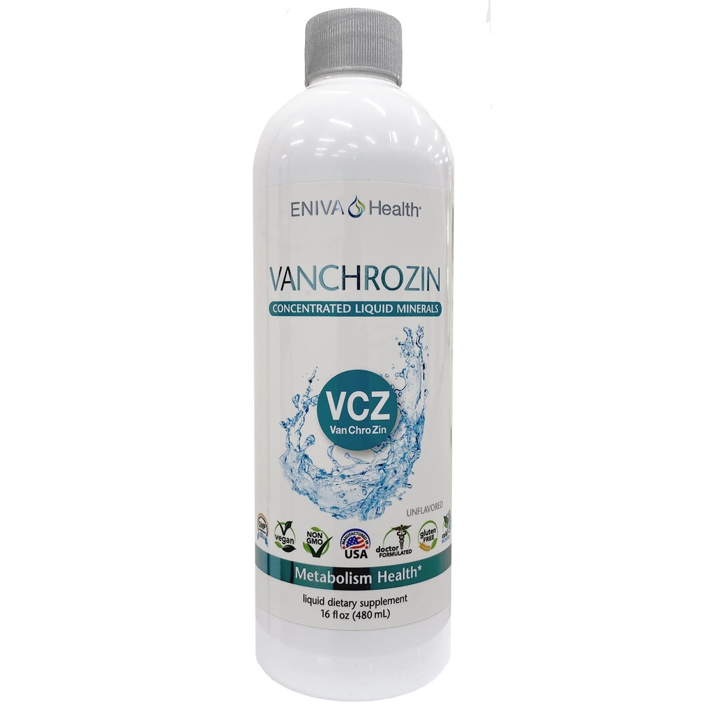 Eniva Health VANCHROZIN Flydende ioniske mineraler Supplement, Vanadium, Chrom & Zink, Diabetic Friendly, 16 Fl Oz, 96 Servere