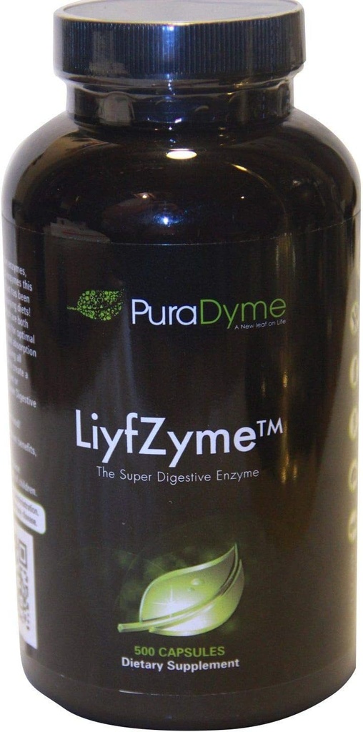 PuraDyme LiyfZyme Plant Based fordøjelse og kosttilskud - 500 Veggie Capsule. af Lou Corona