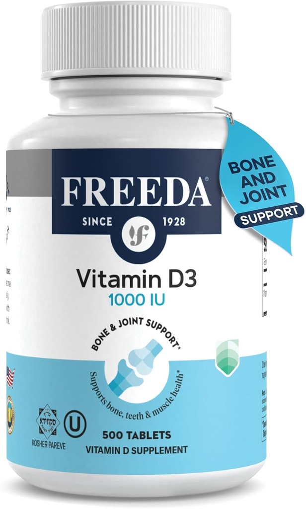 FREEDA Vitamin D3-1000 IU - Pure High Potency Kosher Supplement Tablets - Bone and Muscle Health, Calcium Absorption, Immune Support for Men and Women* - 500 Count
