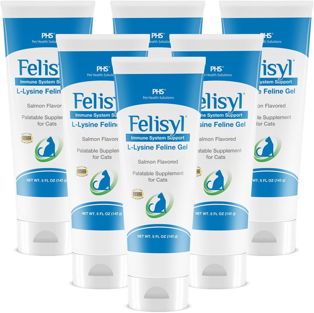 L- Lysin Gel til katte (5oz) - understøtter immunforsvar, luftveje, og øje sundhed. Nemmer nysen, runny Næse, og Watery Eyes. Tasty Salmon Flavor - Made in The USA (6 Pack)