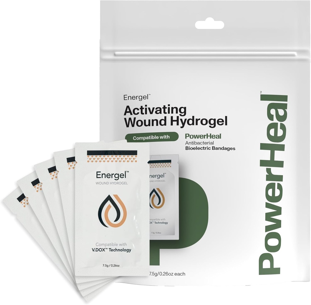 PowerHeal Energel Hydrogel - Sår Gel til at dække din skade og hjælpe med at vedligeholde & Give fugt til cuts, Abrasions, Blisters, Burns, Scrapes, Kirurgiske Incisions, ulcera & mere - 5 -Pack, 0.26 Oz hver