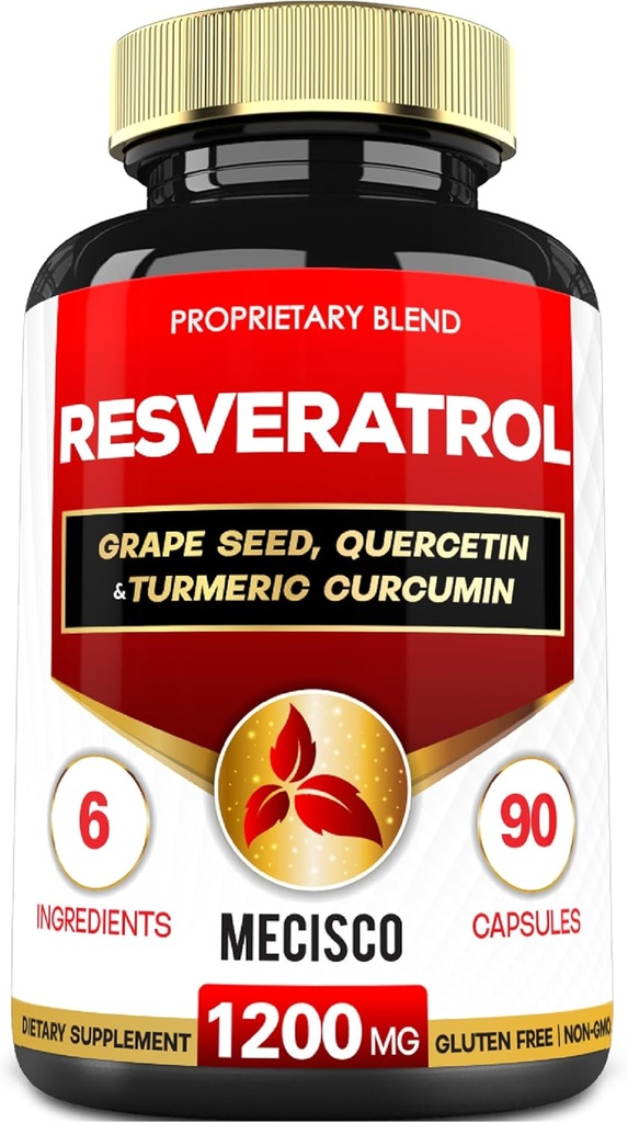 Trans Resveratrol tillæg med Grape Seed, Milk Thistle, og mere - Resveratrol - 6 Herbal Supports for Immunsystemet, Heart Health, Kropsadministration - 90 Kapsler