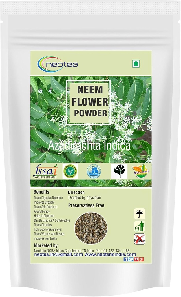 neotea Azadirachta Indica Neem Flower Powder Veppam Poo 200 GM - 124; Neem Flower (Veppam) Powder - 124; Pure & Herbal (Neem) Pushpam - Poo - 124; Premium & Organic Indian Lilac - Flower Poo