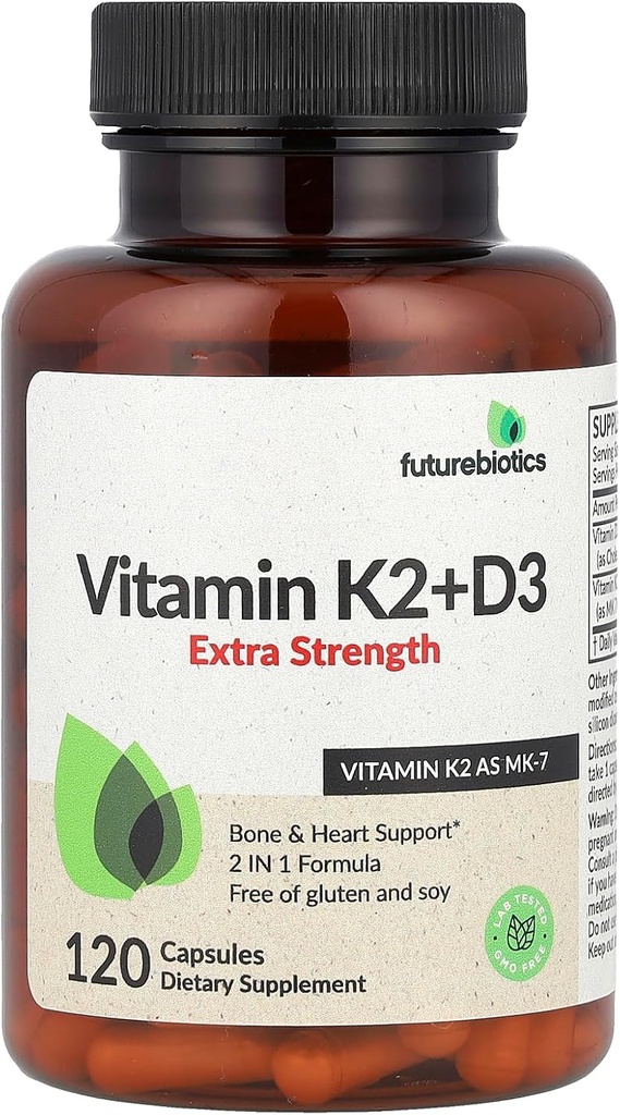 Fremurebiotika Vitamin K2 + D3, Ekstra Styrke, 120 Kapsler
