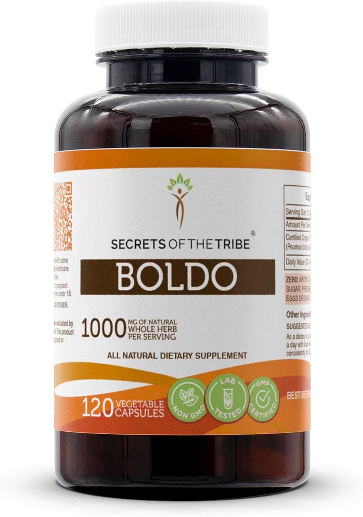 Hemmeligheder i Tribe Boldo 120 kapsler, 1000 mg, Boldo (Peumus boldus) Tørret Leaf (120 kapsler)