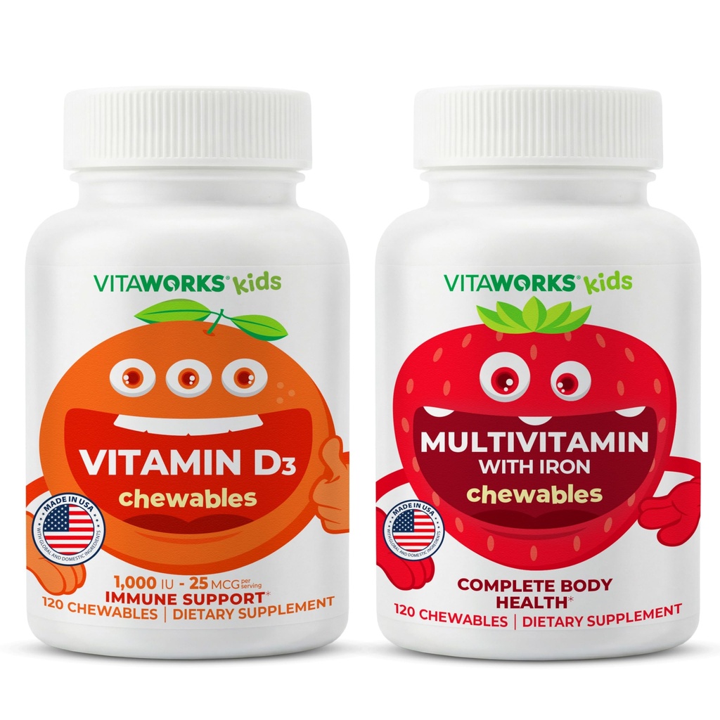 Kids Vitamin D3 1000 IE tyggetabletter + Multivitamin tyggetabletter Bundle