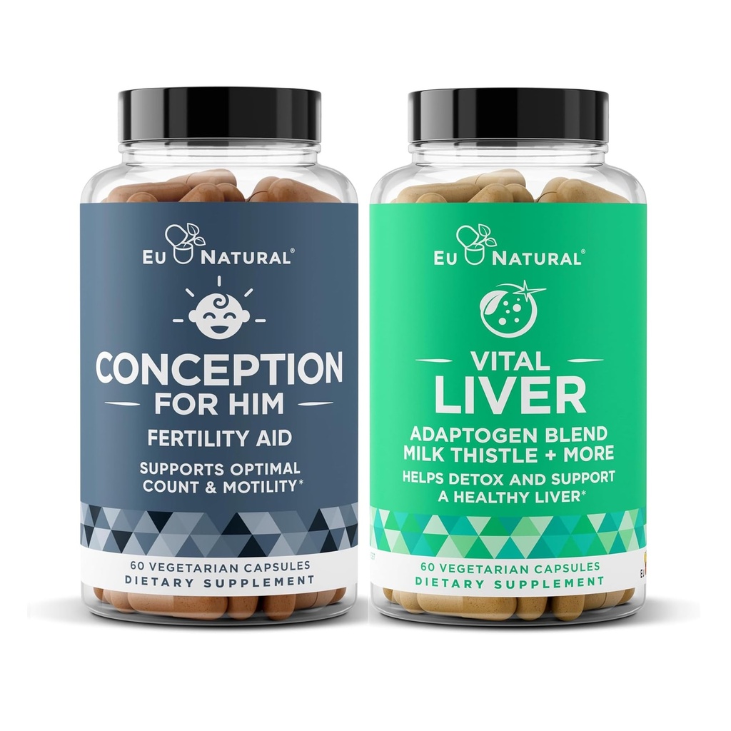 Opfattelse for ham og Vital Lever Bundle - Mand Fertilitet Booster & Prenatal Supplement + 9-in-1 Leverstøtte
