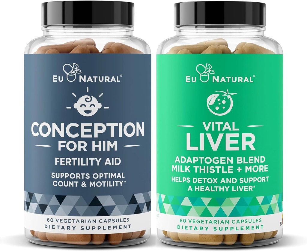 Opfattelse for ham og Vital Lever Bundle - Mand Fertilitet Booster & Prenatal Supplement + 9-in-1 Leverstøtte