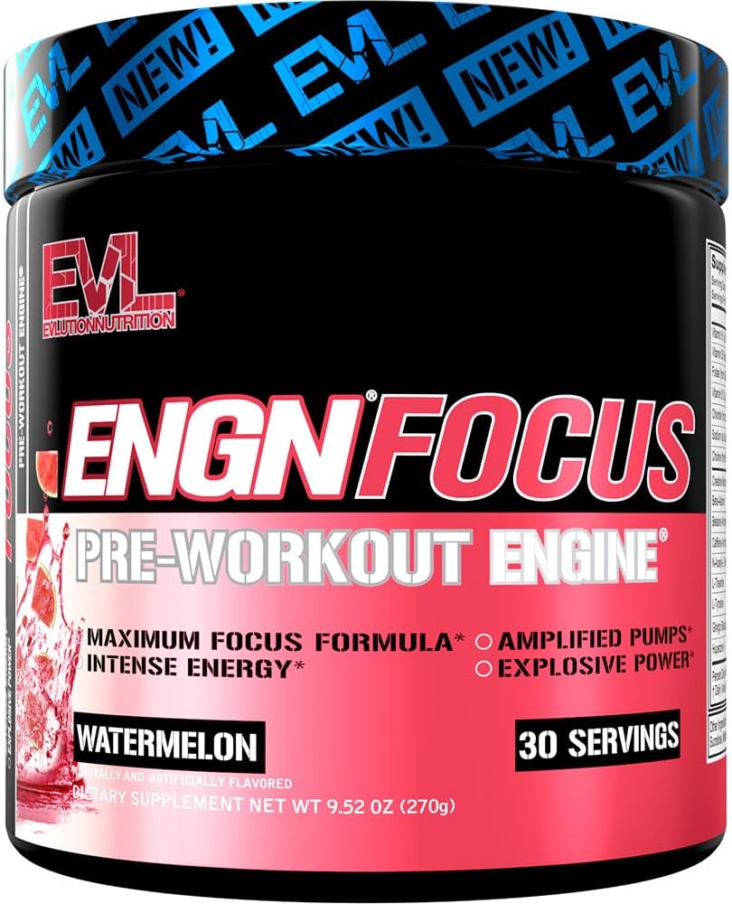 Evolution Nutrition ENGN Focus - Intensiv Pre- Workout med Creatin - Maksimal Focus Formel - Pre- Workout Powder for Lasting Energy - med Beta- Alanine & Koffein - 30 Servering - Watermelon