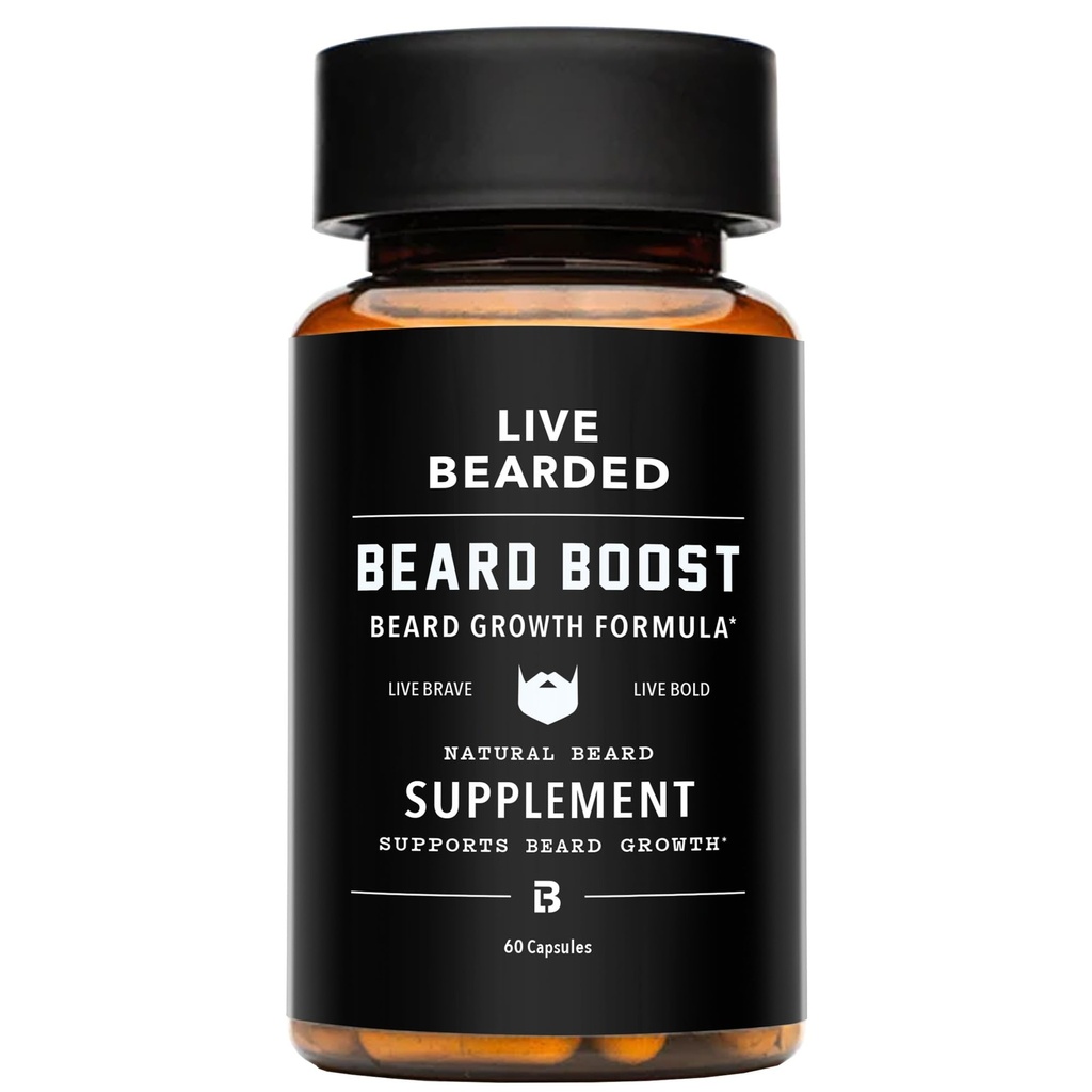 Levende Bearded Beard Boost - skæg vækst vitaminer til mænd med biotin, collagen, Silica, Fo-Ti Root - Ansigtshårvækst for mænd, Made in the United Kingdom