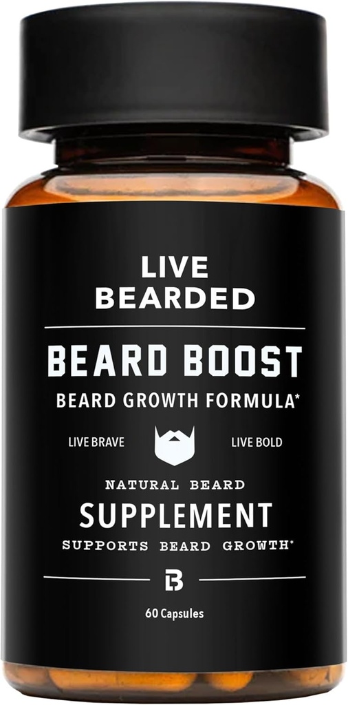 Levende Bearded Beard Boost - skæg vækst vitaminer til mænd med biotin, collagen, Silica, Fo-Ti Root - Ansigtshårvækst for mænd, Made in the United Kingdom