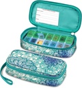 FINPAC Weekly Pill Arrangører, Travel Pill Case 7 Dag AM / PM Medicine Container og Dispenser to gange om dagen Pill Box med nødkort til medicinske kosttilskud, Vitamin (Emerald Illusions)