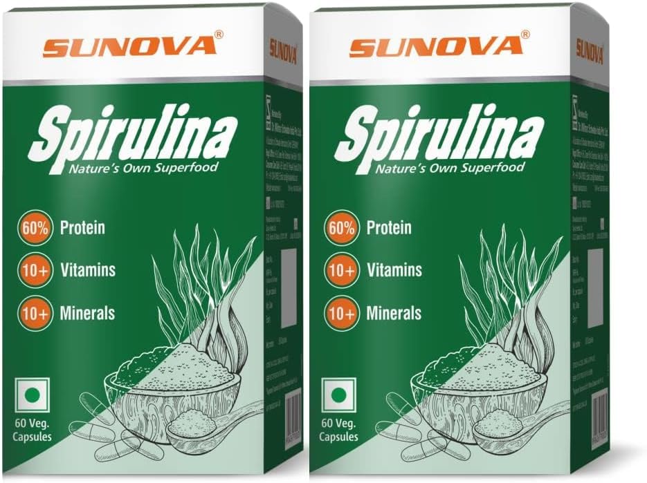 Spirulina kapsler - Nature 's own Superfood and Nutritional Supplement, Spirulina for Full Body Support - 60 kapsler (pakke med 2)
