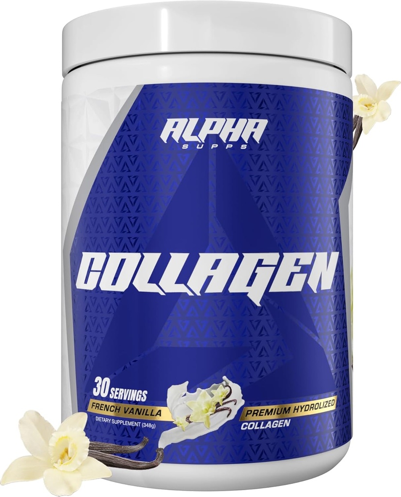 Alpha supps Premium Hydrolyzed Collagen Protein Powder - Collagen Peptider supplement til mænd og kvinder med fordøjelsesenzymer - 30 Servering (Fransk Vanilla)