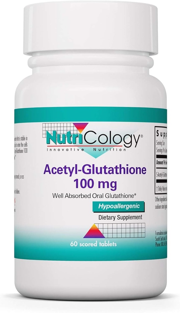 Nutricology Acetyl- Glutathion - S- Acetyl- L- Glutathion, Well Absorbed, Immunsupport, 100 mg tillæg - 60 Tæl