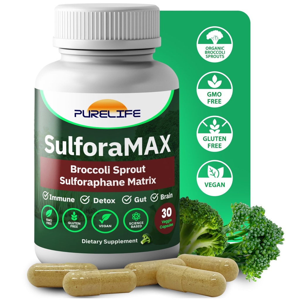 SulforaMAX - Sulforaphane Broccoli Immunity Supplement - [Tidligere Regen- X] - immunforsvar, hjerte, lever, hjernesundhedstillæg - Vegan, non-GMO, 10.000 MCG Sulforaphane (30 vegetariske kapsler)