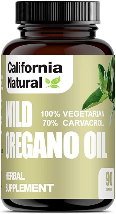 Wild Oregano Oil Vegetarian Soft Capsules - California Natural - Immunsystem & fordøjelsesstøtte - Fremme Gut Sundhed & Sund fordøjelse - 100% Vegetarisk - 70% Carvacrol - Urtemateriale 90 Greve