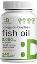 DEAL SUPPLEMENT Omega 3 Fish Oil Supplements, 3.000mg Per Serving, 240 Softgels - EPA 1,200mg + DHA 900mg - Burpless Pills, Lemon Flavored, Wild Caught - Brain & Heart Support - Merkur Free, Non- GMO