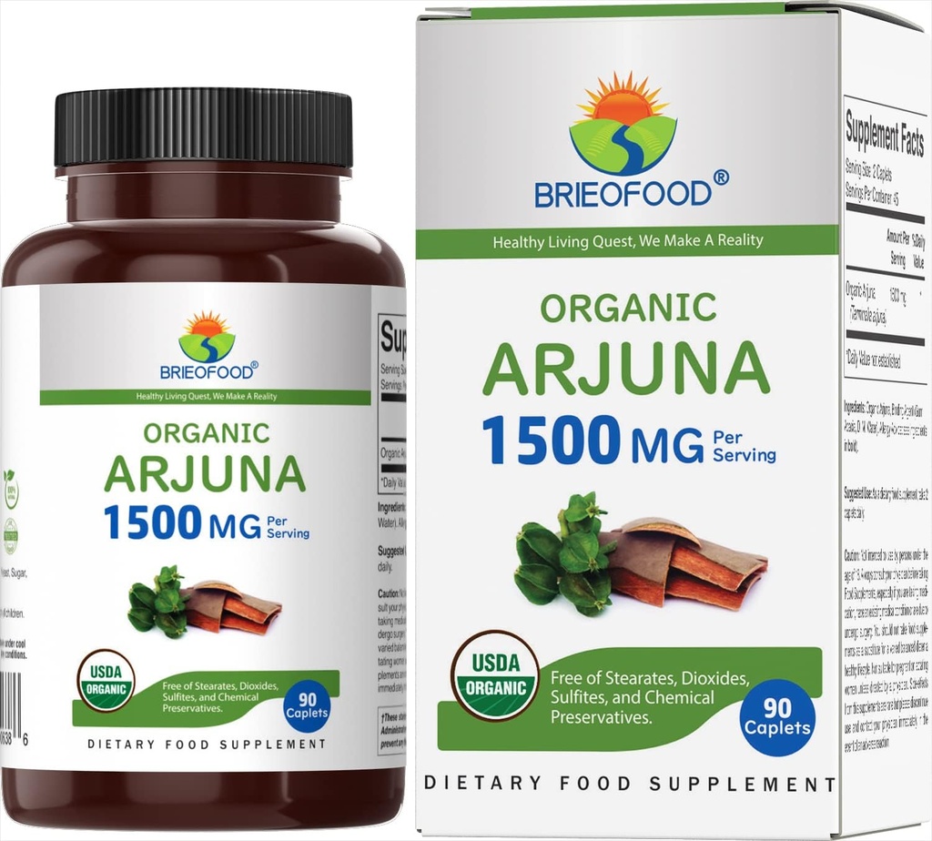 Brieofood Organic Arjuna 1500mg, 45 Servering, Vegetarisk, Gluten Free, 90 Vegetarisk Tablet