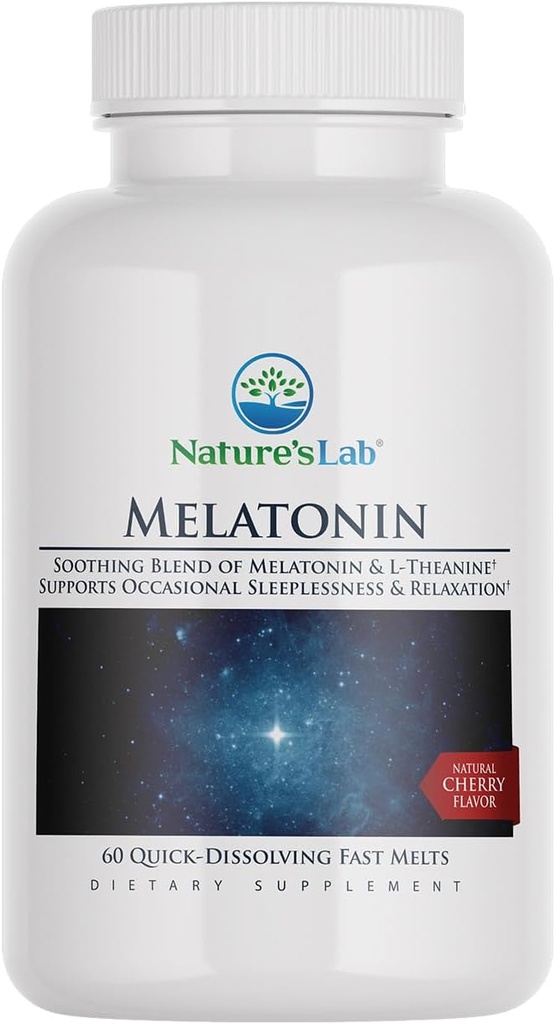 Nature 's Lab Fast Smelt Melatonin Tablets - 25 mg L- Theanin + 6 mg Melatonin - 60 mg