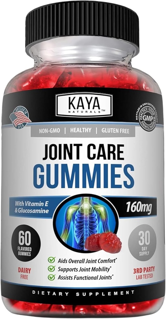Kaya Naturals Mobility Care Gummies for Back, Knies & Hands - Fleksibilitet Support - Glucosamine Gummies Bedste immunforsvar for kvinder og mænd - 60 Greve
