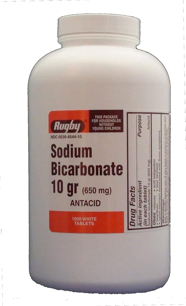 RUGBY NATRIUM BICARB 10GR TAB NATRIUM BICARBONATE- 650 MG Hvide 1000 TABLETTER UPC 305361047108