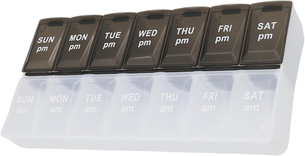 7 Dag Ugentlig Pill AM PM Organizer, ShysTech Stor Pill sag Pill Box for piller / Vitamin / Kosttilskud / Medicin (sort / hvid)