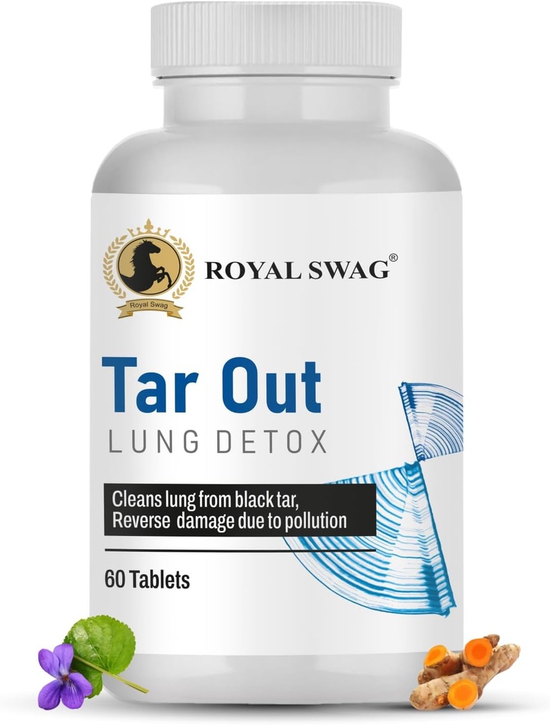 ROYAL SWAG Ayurvedic Lung Detox Tablets (60 Count) Vegetar, Herbal Supplement Made with Natural Extracts Tulsi, Mulethi, Vasava, Pippali, og Gurkemeje Budding124; for Lung Cleansing og afgiftning