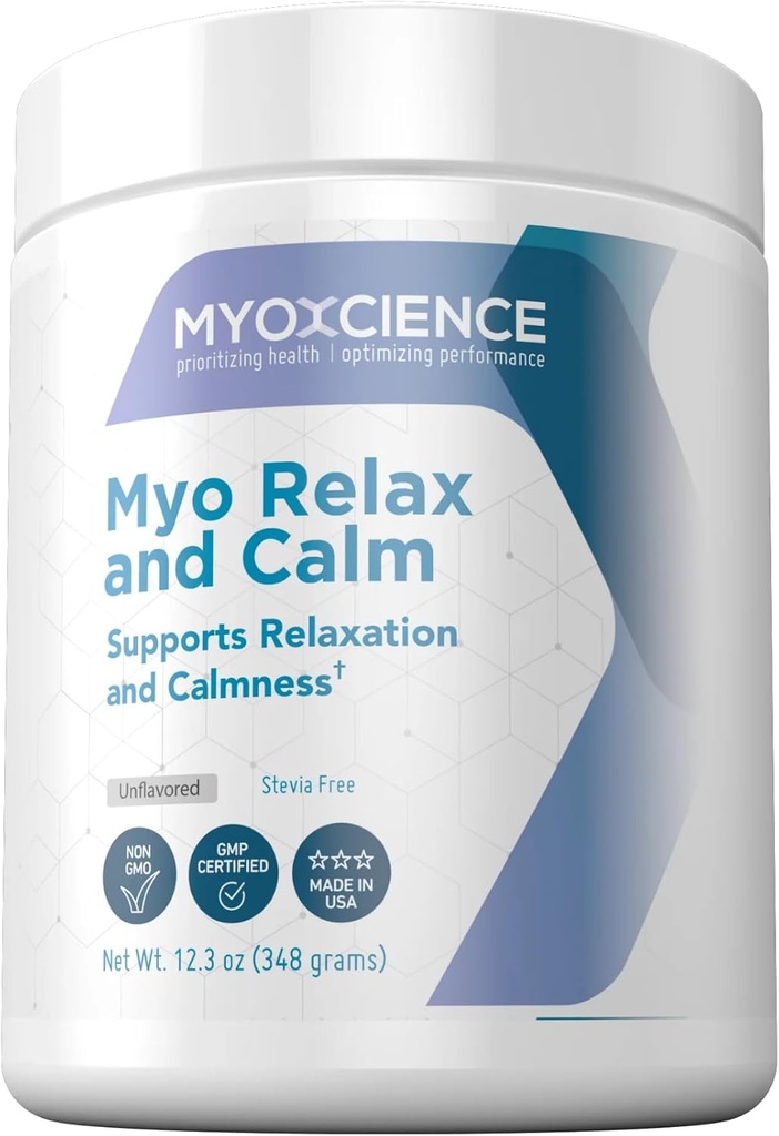 MYOXCIENCE Myo Relax & Relax 124; Myo- Inositol, L- Theanin, Taurine, Magnesium & GABA 124; Understøtter søvn, Neurotransmitter & Hormone Support (Unflavored) (60 Servere)