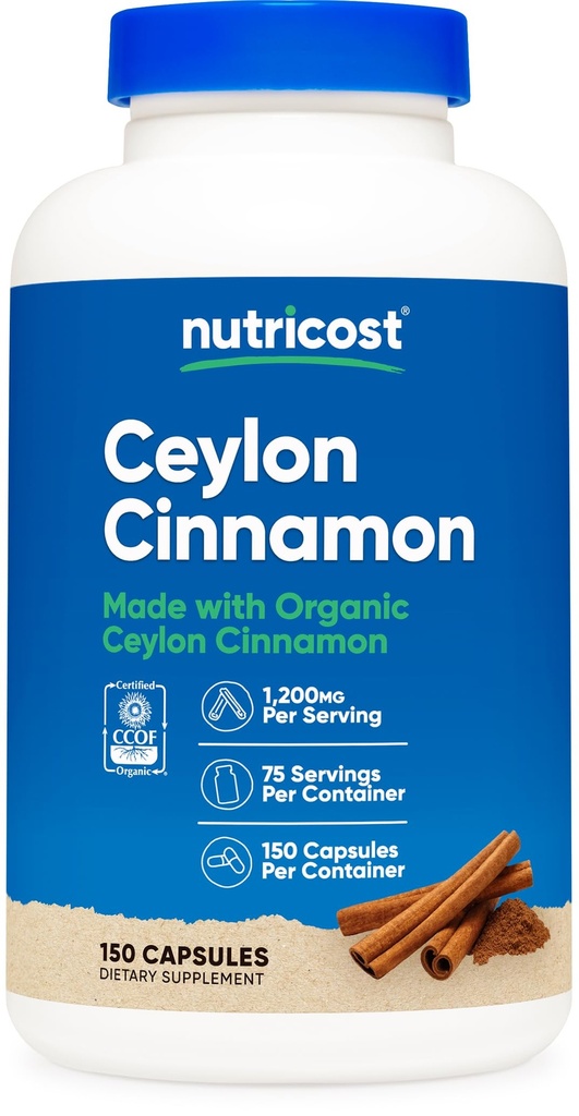 Nutricost Organic Cinnamon (Ceylon Cinnamon) 1. 200 mg Servering, 150 kapsler - Gluten fri, ikke-GMO