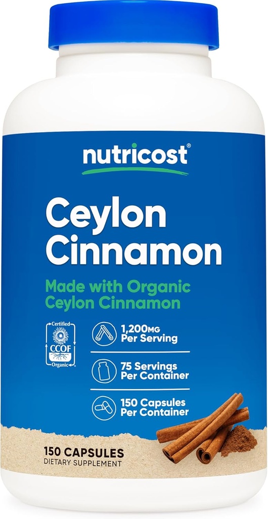 Nutricost Organic Cinnamon (Ceylon Cinnamon) 1. 200 mg Servering, 150 kapsler - Gluten fri, ikke-GMO
