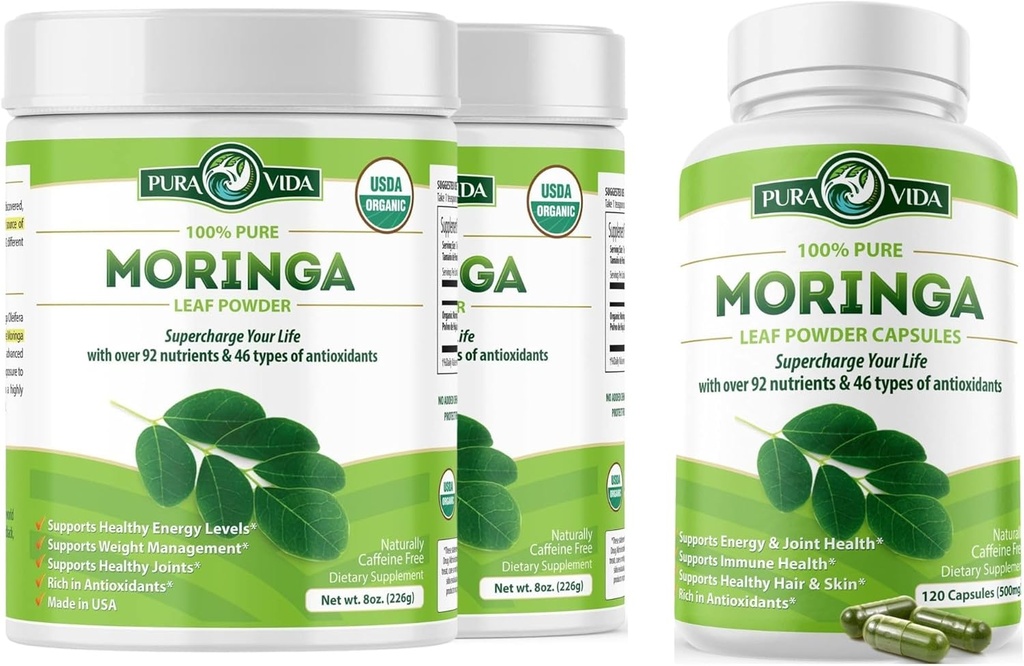 PURA VIDA MORINGA Powder 8 oz. (pakke med 2) Kapsler (120 Tæl)